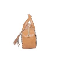 CARTERA EN CUERO TIPO BARRIL CON DETALLES EN PELO VACUNO